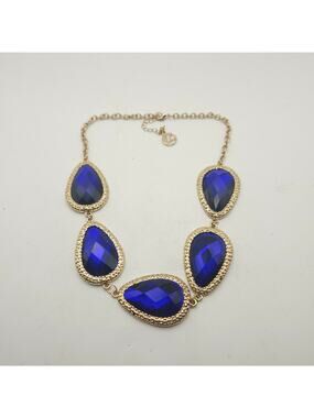 Erica Lyons Gold Tone Cobalt Blue Faceted Teardrop Statement Necklace 18-21in